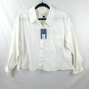 Universal Thread Cropped White Button Long Sleeve Preppy Womens XL Dress Shirt